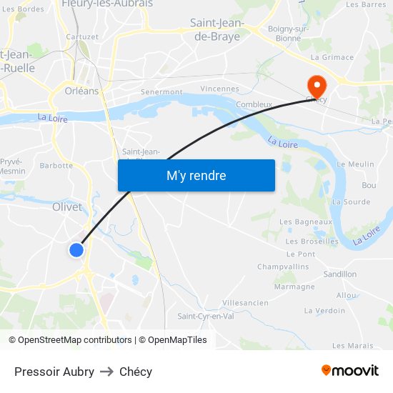 Pressoir Aubry to Chécy map