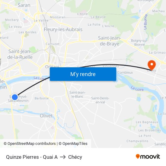 Quinze Pierres - Quai A to Chécy map