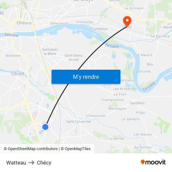 Watteau to Chécy map