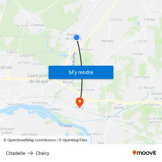 Citadelle to Chécy map