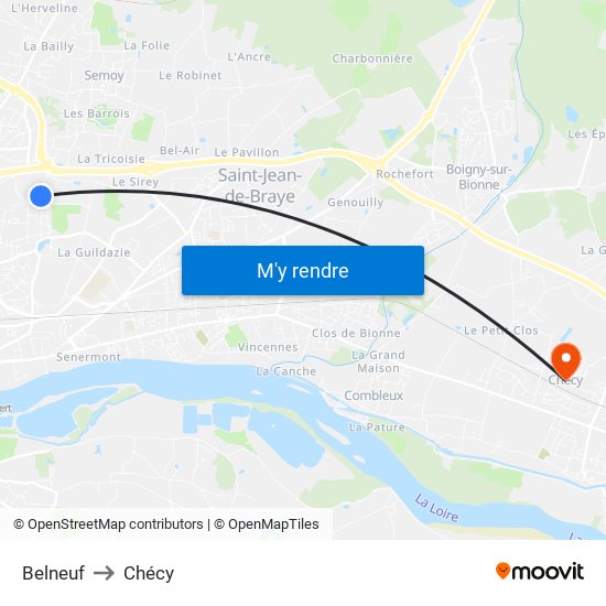 Belneuf to Chécy map
