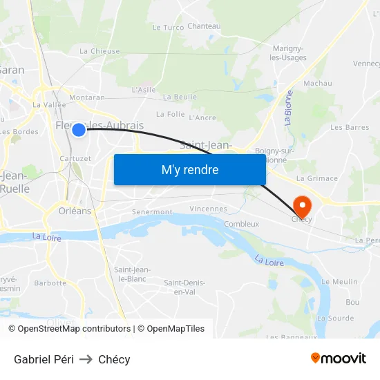 Gabriel Péri to Chécy map