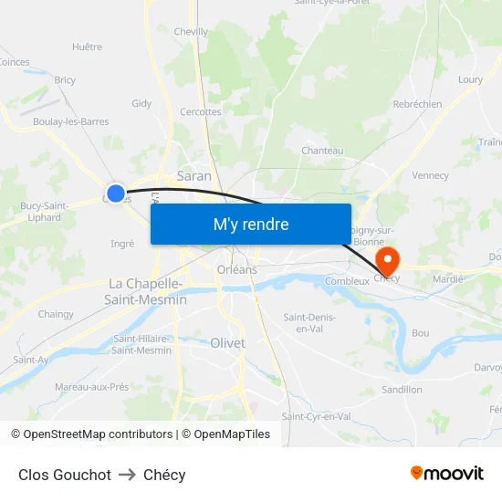 Clos Gouchot to Chécy map