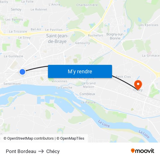 Pont Bordeau to Chécy map