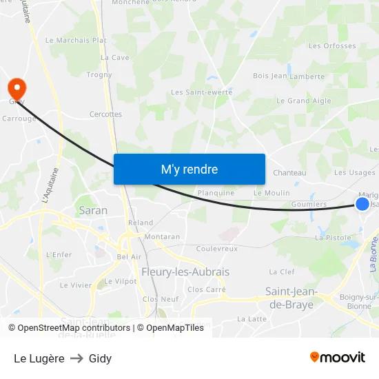 Le Lugère to Gidy map