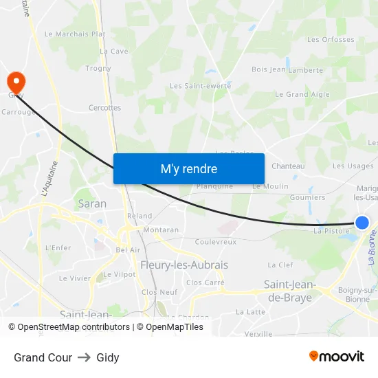 Grand Cour to Gidy map