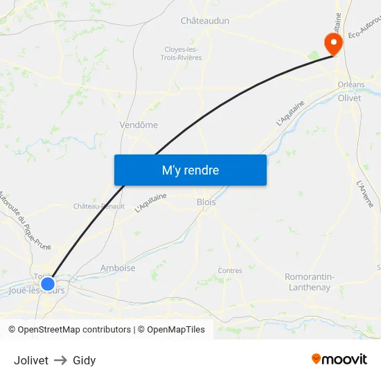 Jolivet to Gidy map