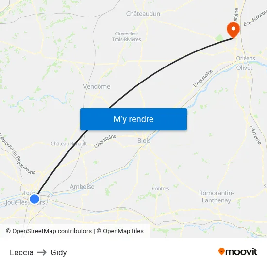 Leccia to Gidy map