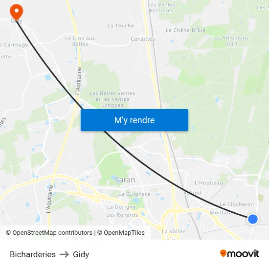 Bicharderies to Gidy map