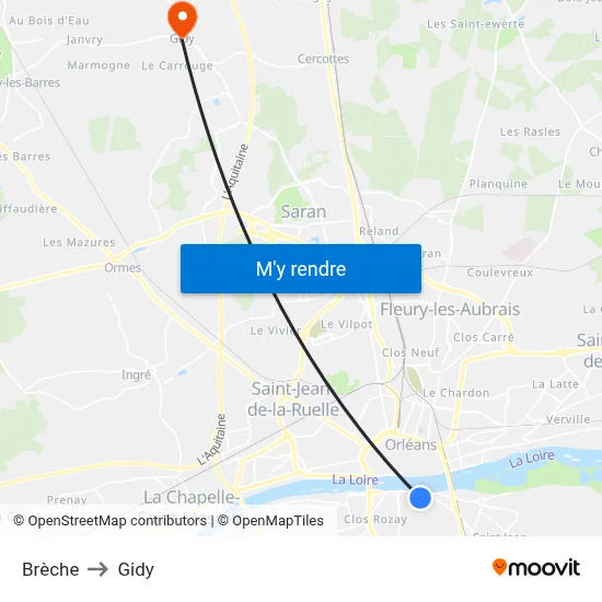 Brèche to Gidy map
