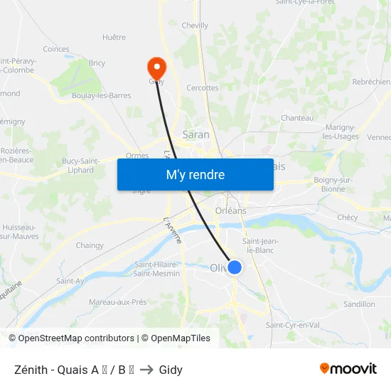 Zénith - Quais A / B to Gidy map