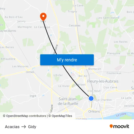 Acacias to Gidy map