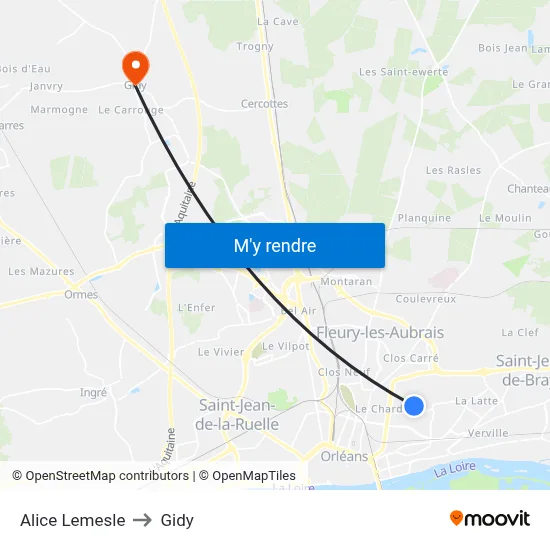 Alice Lemesle to Gidy map