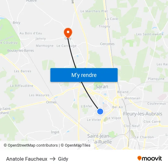 Anatole Faucheux to Gidy map