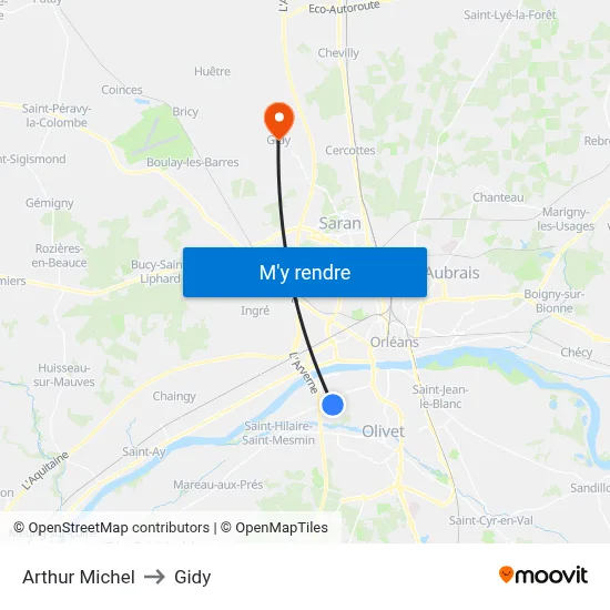 Arthur Michel to Gidy map