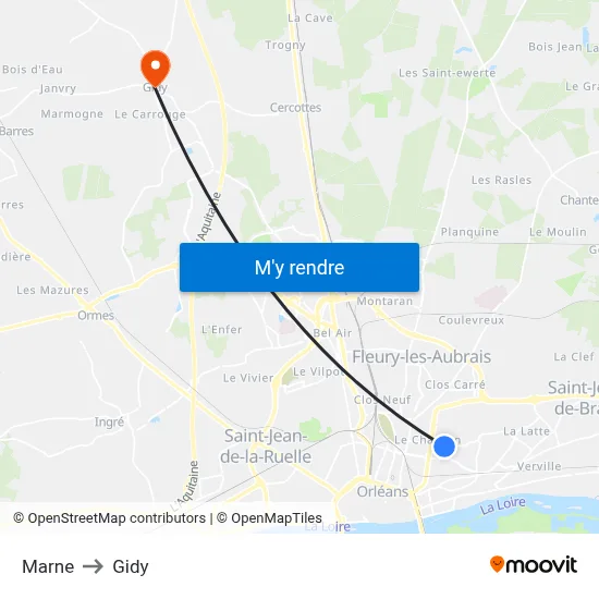 Marne to Gidy map