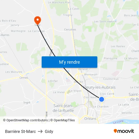Barrière St-Marc to Gidy map