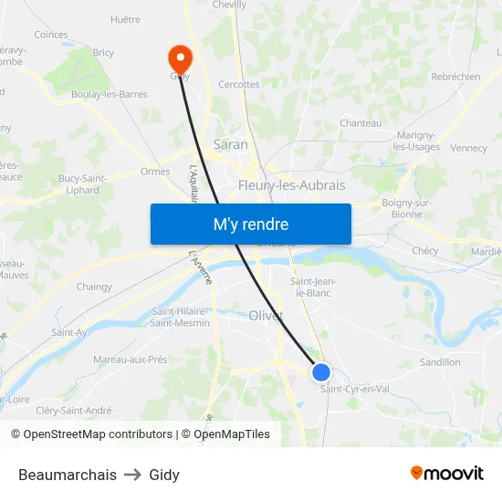 Beaumarchais to Gidy map