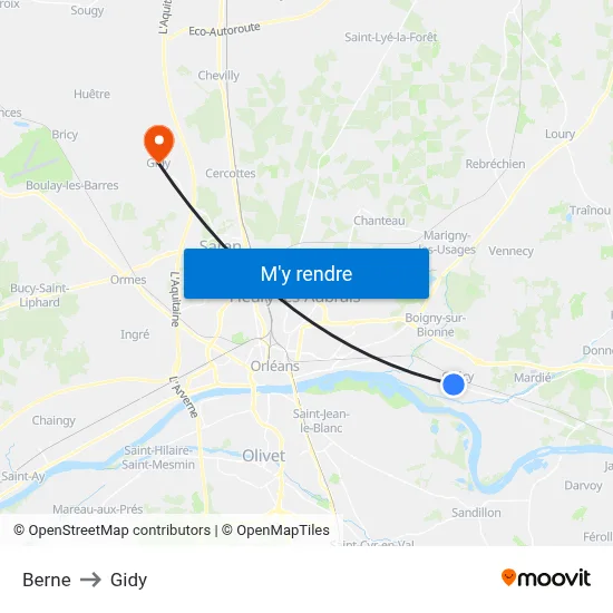 Berne to Gidy map