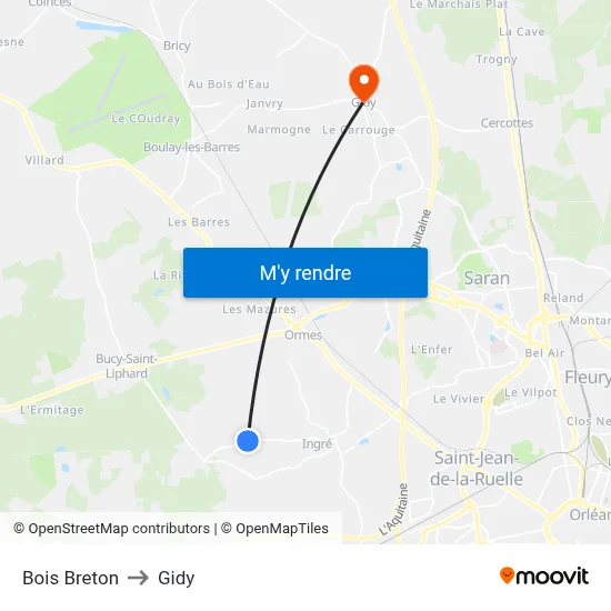 Bois Breton to Gidy map