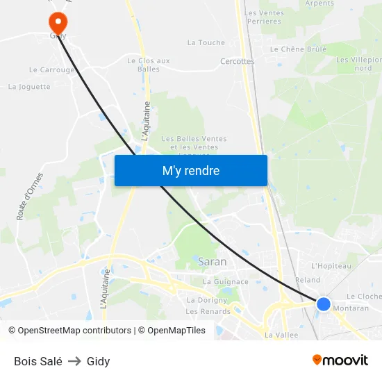 Bois Salé to Gidy map