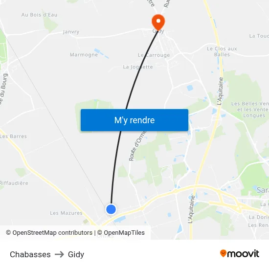 Chabasses to Gidy map