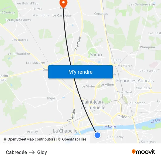 Cabredée to Gidy map