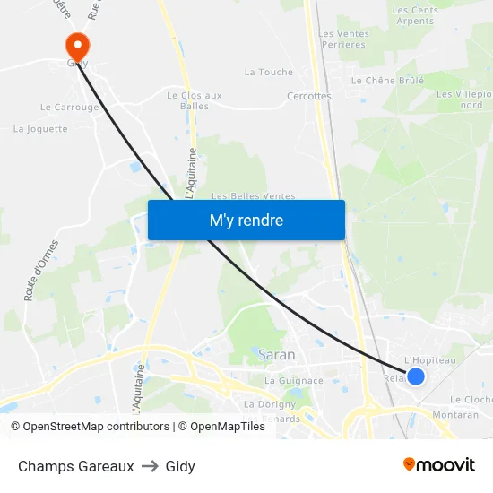 Champs Gareaux to Gidy map
