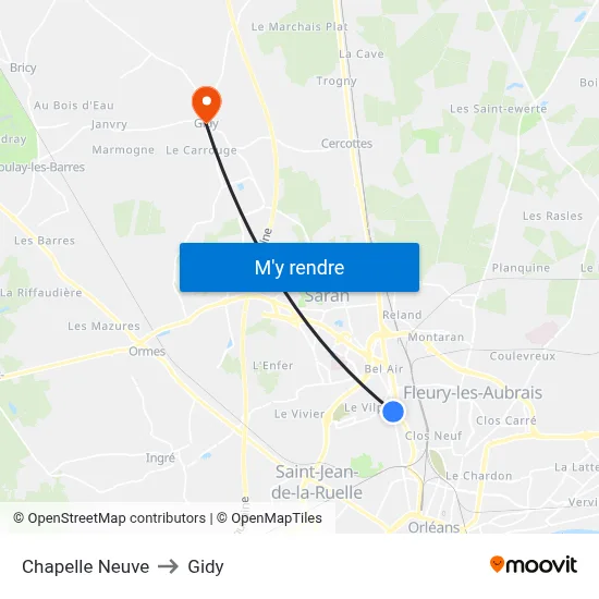 Chapelle Neuve to Gidy map