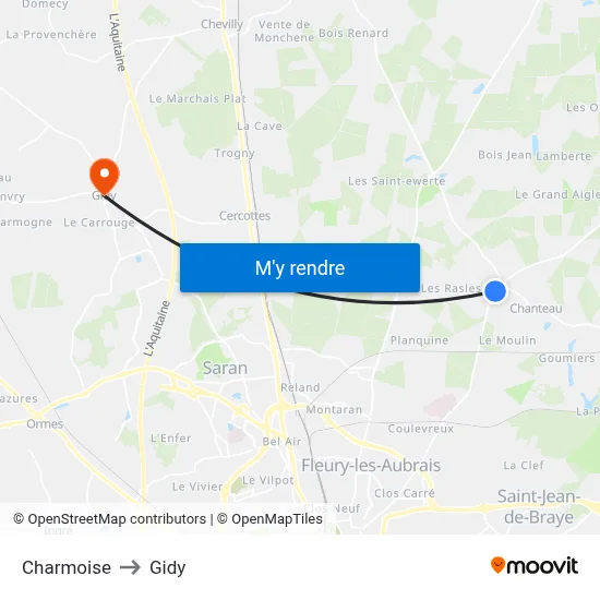 Charmoise to Gidy map