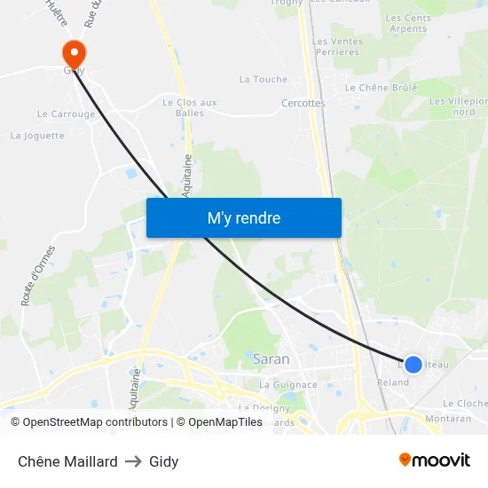 Chêne Maillard to Gidy map