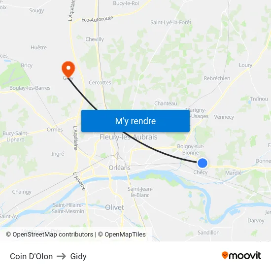 Coin D'Olon to Gidy map