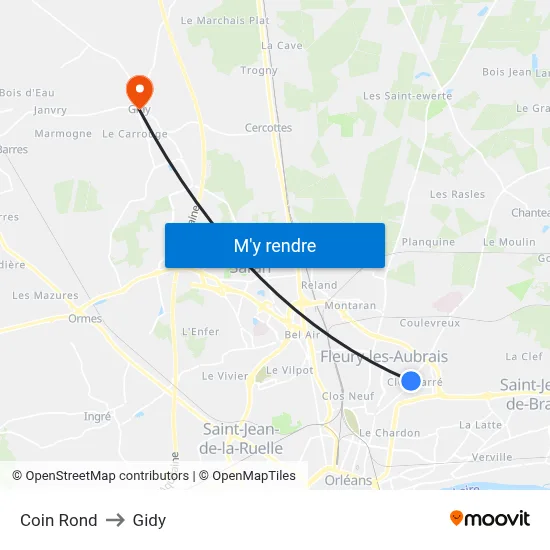 Coin Rond to Gidy map