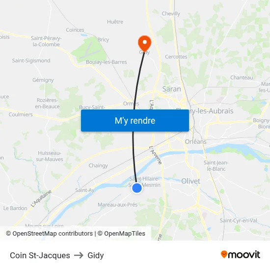 Coin St-Jacques to Gidy map