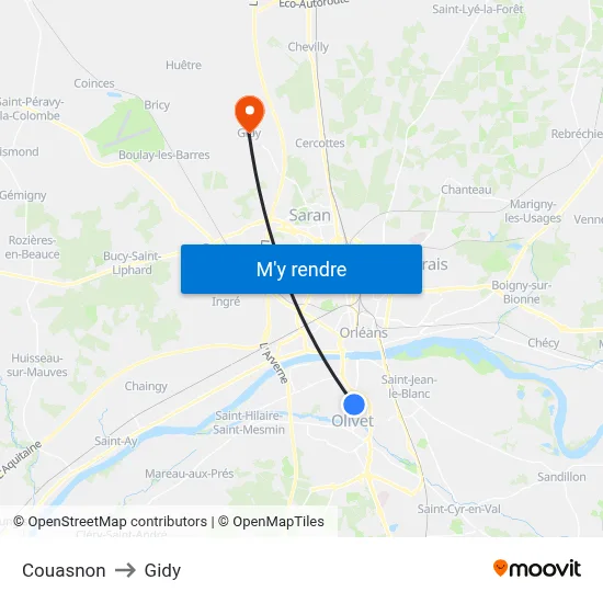Couasnon to Gidy map