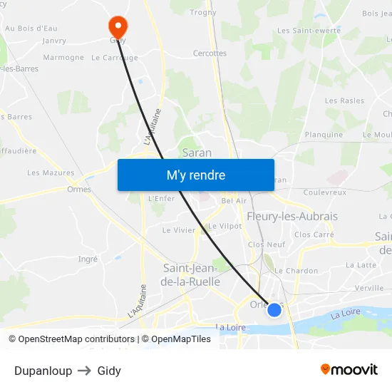 Dupanloup to Gidy map