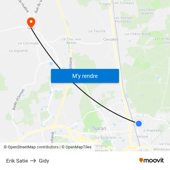 Erik Satie to Gidy map