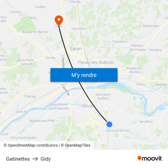 Gatinettes to Gidy map