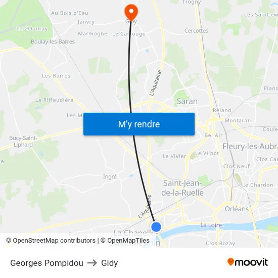 Georges Pompidou to Gidy map
