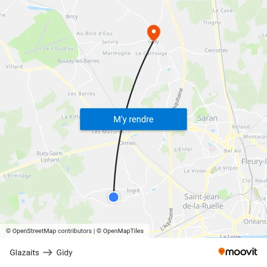 Glazaits to Gidy map