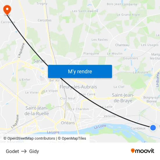 Godet to Gidy map