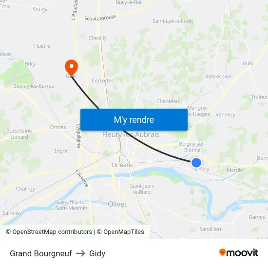 Grand Bourgneuf to Gidy map