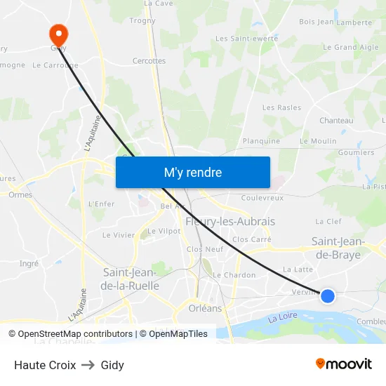 Haute Croix to Gidy map