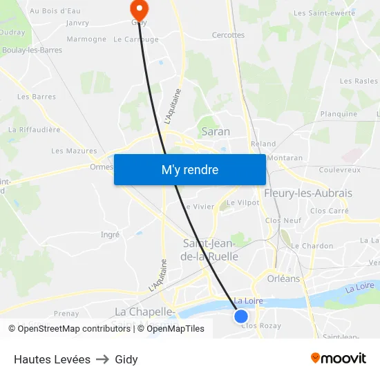 Hautes Levées to Gidy map