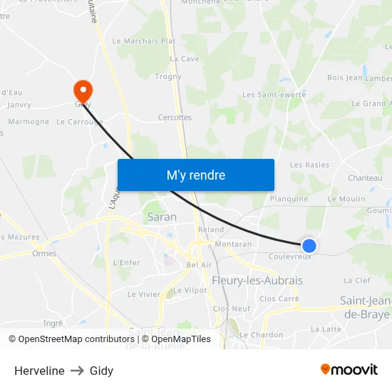Herveline to Gidy map