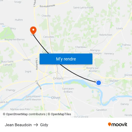 Jean Beaudoin to Gidy map