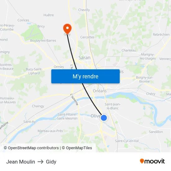 Jean Moulin to Gidy map