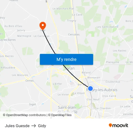 Jules Guesde to Gidy map