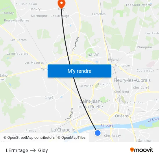 L'Ermitage to Gidy map