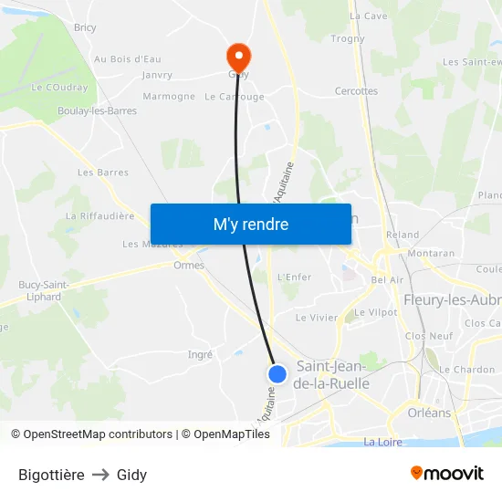 Bigottière to Gidy map